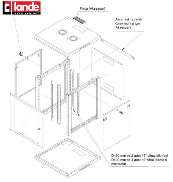 12U 600x450 Duvar Tipi Kabinet - Demonte